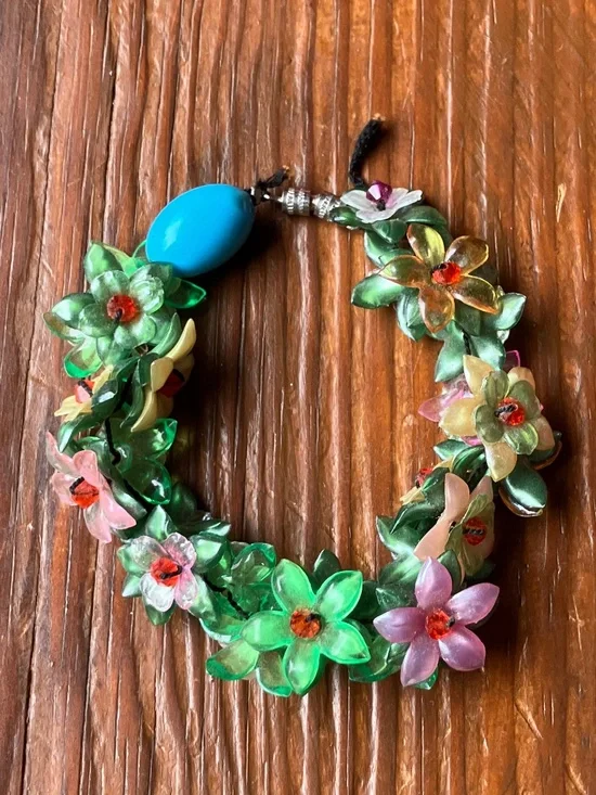 Whimsical 3D Flower & Leaf Beaded Statement Bracelet - Picture 6 of 12